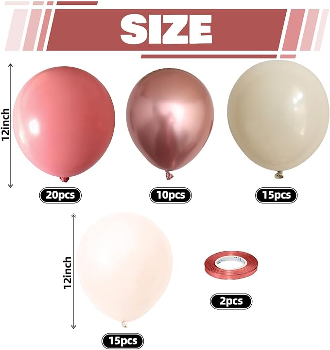 Blush Pink Balloons, 60 Packs 12 Inch Retro Pink Double Stuffed Nude Beige - Image 2