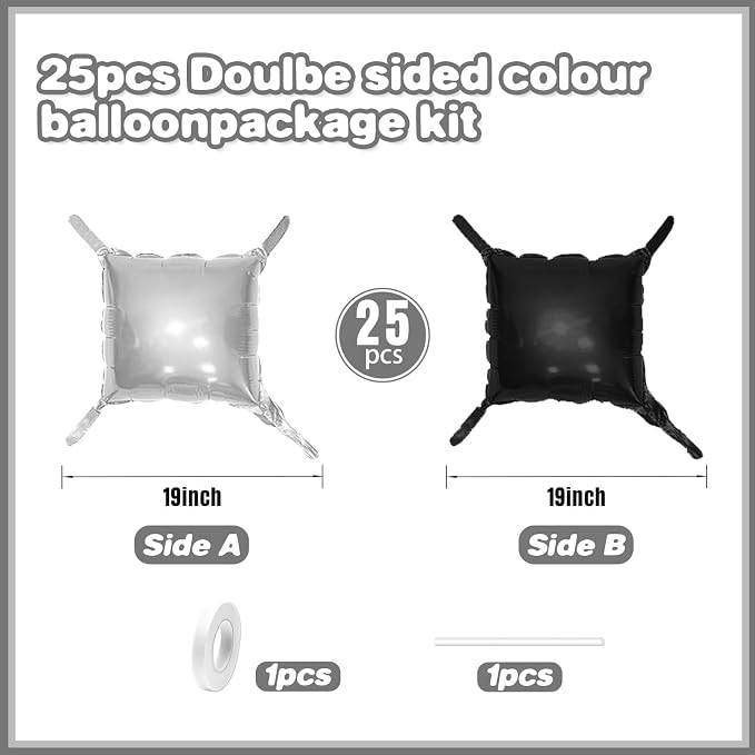 Black and Silver Double Sided Square Foil Balloons Wall, 19 Inches Chrome - Image 3