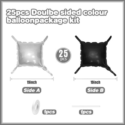 Black and Silver Double Sided Square Foil Balloons Wall, 19 Inches Chrome - Image 3