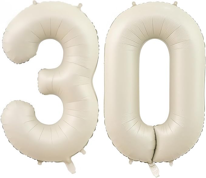 Cream Number 30 Balloons, 40 Inch 30 Balloons Giant Helium Foil Mylar Beige 30 by BBPOOL