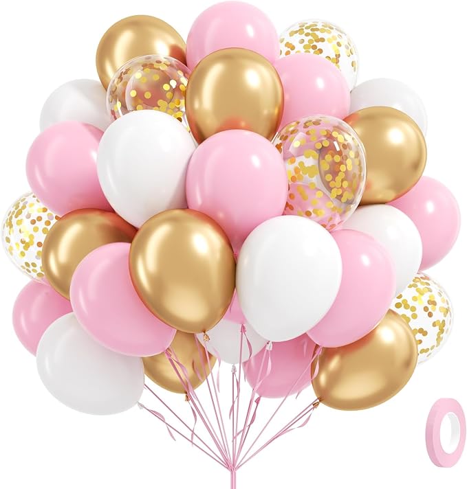 60pcs Pink and Gold Balloons 12inch by Awenztech