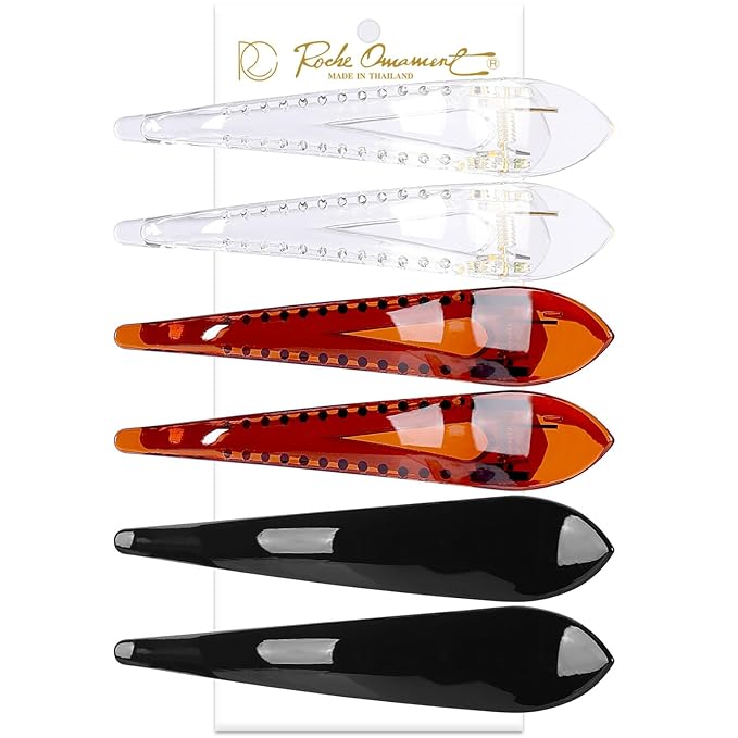 RC ROCHE 6 Pcs Duck Bill Alligator Hair Clips for Women Sectioning Flat Claw Long Thick Hair Inner Teeth Curved Styling Jaw Strong Secure Grip Salon, Large Black, Brown, Clear