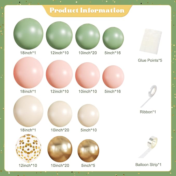 Sage Green Pink Gold Balloons Arch Kit - Image 5