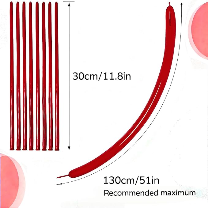 260 Garnet Red Long Balloons for Balloon Garland Thickening Skinny Latex - Image 3