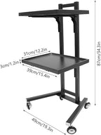 Hairstylist Trolley Cart with Wheels, 2 Tier Salon Tray Cart with Storage Platform, Stainless Steel Salon Service Station Hair Color Tray, Mobile Hairdressing Trolley for Spa Home Use (Black)