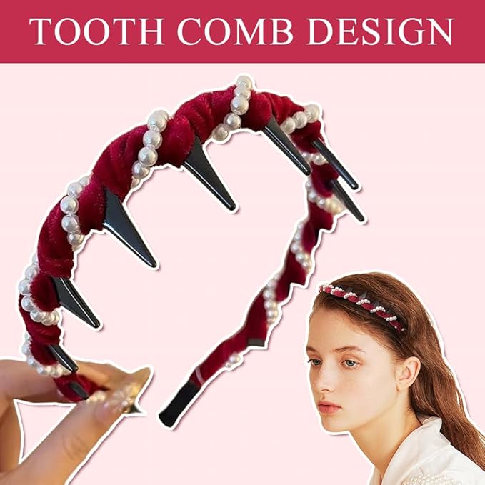 Vintage High Cranium Artificial Pearl Hairband, New Elegant Braided Pearls Headbands with Teeth for Women, Anti-slip Decorative Hair Bands Fashion Hair Accessories Gifts (Brown+Black, One Size)