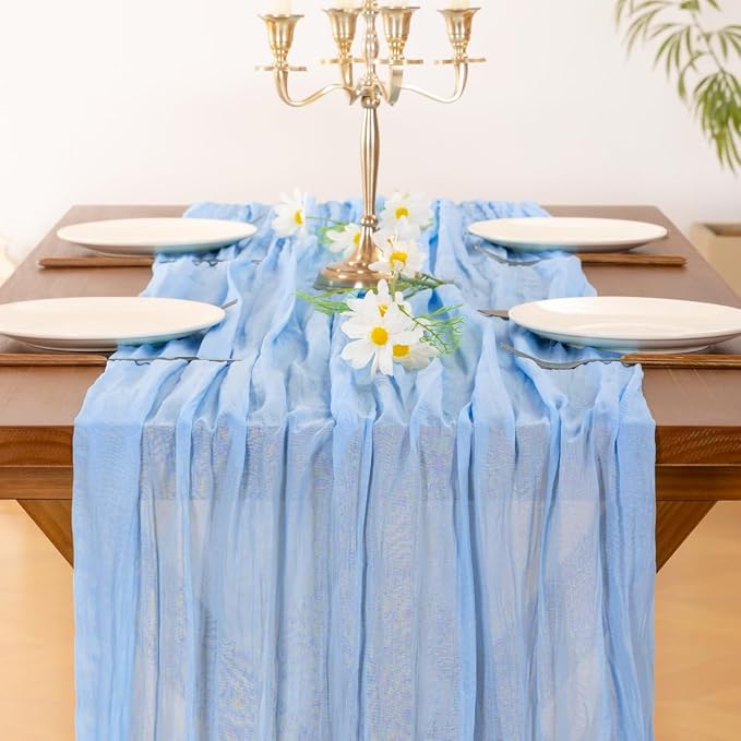 Cheesecloth Table Runner Summer Boho Wedding Birthday Party Home Decor | Blue - Image 2