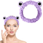 Jowmoy Purple Frog Eye Elastic Headband - Versatile for Spa, Skincare, Makeup, Face Wash, Fun Gift for Women (1 Pack)