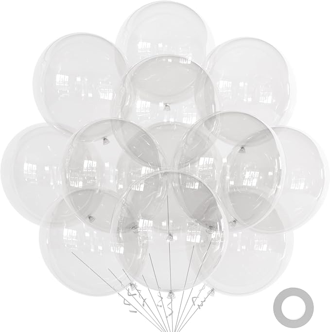 Clear Balloons 18 Inch 24 Pack Matte Helium Latex Round Balloons by KALOR