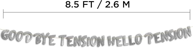 Pre-Strung Goodbye Tension Hello Pension Silver Glitter Banner - Image 4