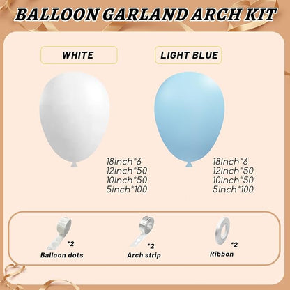 412Pcs Blue and White Balloon Arch Kit, 18 12 10 5 Inch Different Size Light - Image 2