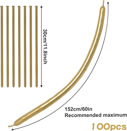 RUBFAC 260 Long Metallic Gold Twisting Balloons - Image 2