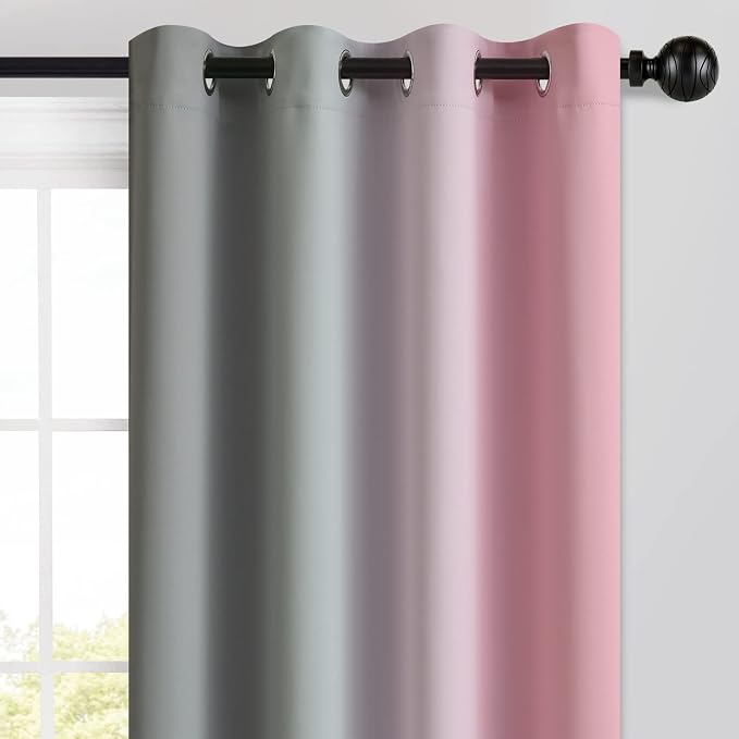 Yakamok Pink and Grey Blackout Curtains, Ombre Full Room Darkening Window - Image 3
