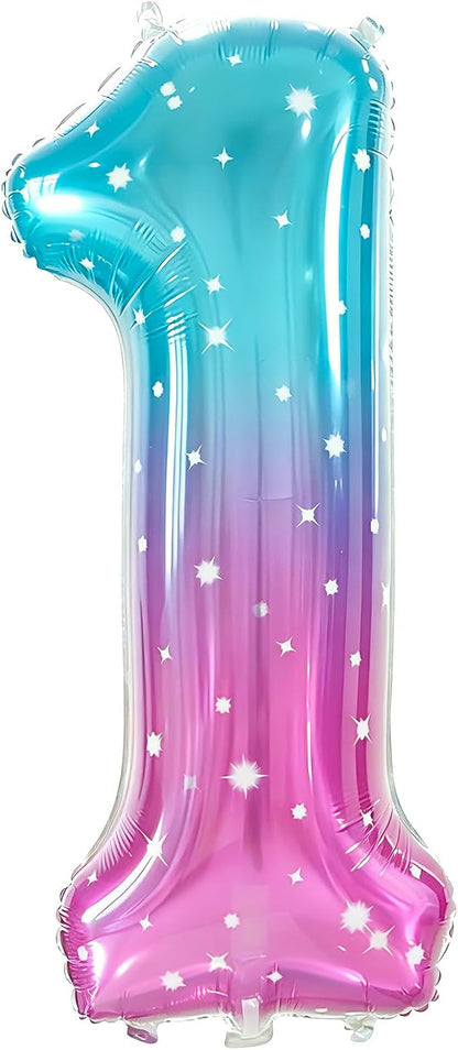 Number 1 Foil Balloon with Crown, 40-Inch Gradient | Gradient star print number by GifloonOfficial