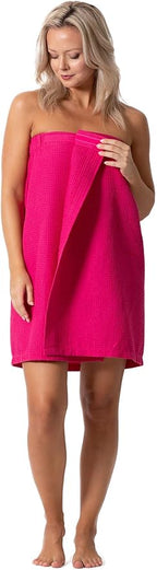 Turkish Linen Women’s Waffle Spa Body Wrap with Adjustable Closure