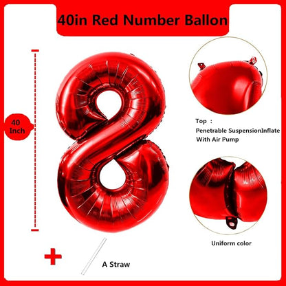 40 Inch Red Number 8 Balloon Large Red Foil Balloon Red 8 Balloons Mylar Helium - Image 2