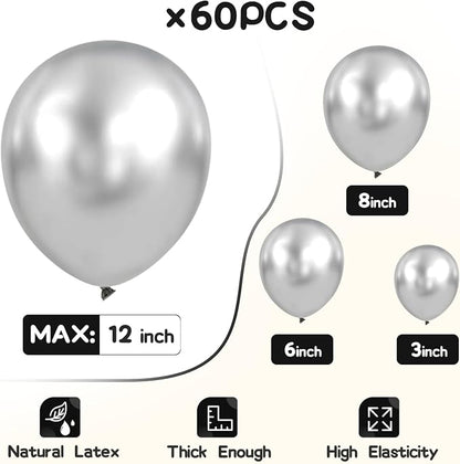 EMART Silver Balloons 12 Inch 60pcs, Latex Balloons - Image 3