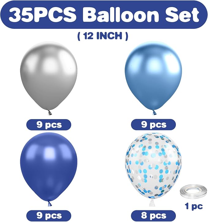 Navy Blue and Silver Balloons for Graduation Decorations | 12-inch metallic - Image 2
