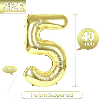 5 Balloon - Champagne Gold Birthday Number Balloons, 40 Inch Decorations | - Image 5