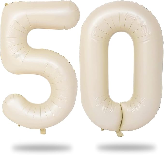Beige 50 Birthday Balloon Numbers, 40 Inch Large Cream Foil Number 5 and 0 by Lingqiang
