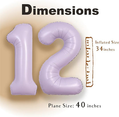 SUWEN 40 Inch Light Purple Lavender Big 12 Balloon Number Foil Helium 0-9 | - Image 2
