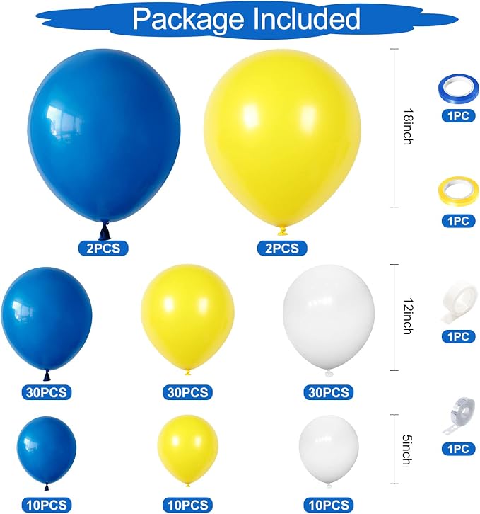 124PCS Blue Yellow White Balloon Garland Arch Kit, 18 12 5 inch Matte Blue - Image 2