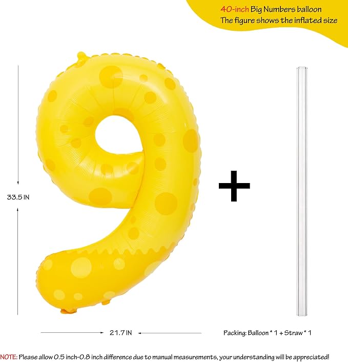 40in Yellow Polka Dot Number 9 Helium Foil Polyester Film Balloon Digital 9 | - Image 2