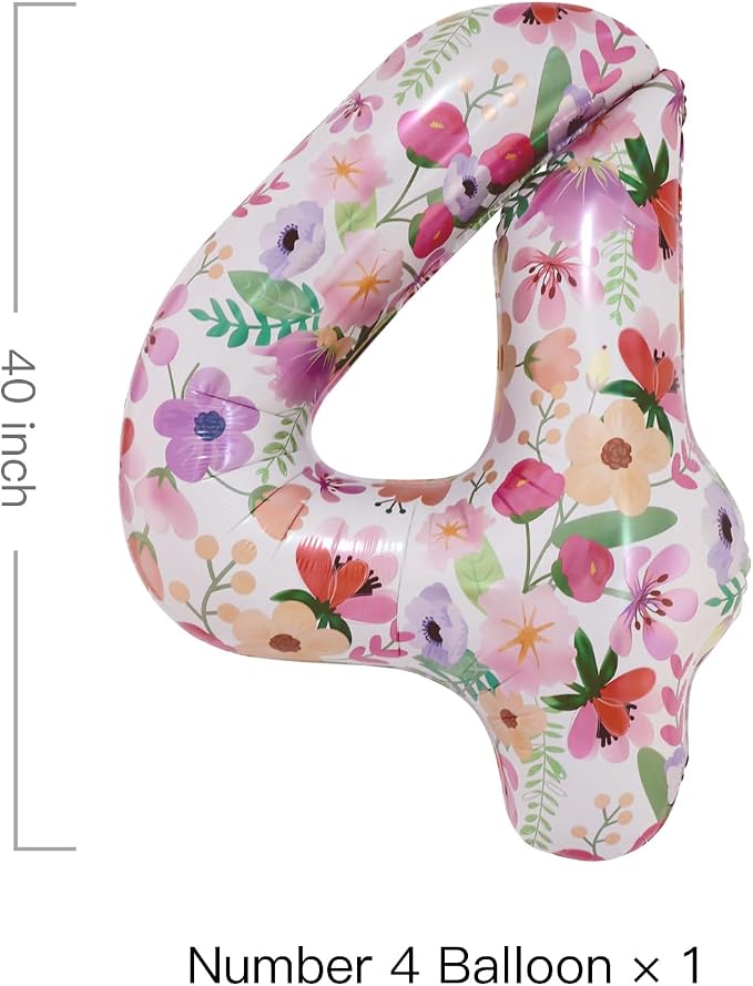 Flower Balloons 40 Inch Floral Number 4 Balloon - Image 2