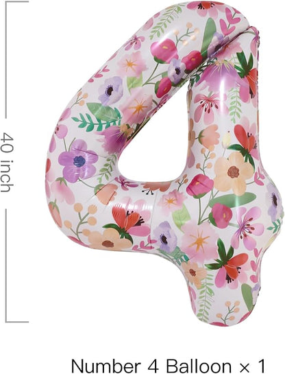 Flower Balloons 40 Inch Floral Number 4 Balloon - Image 2