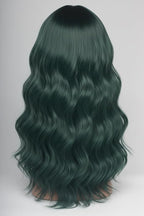 24 Inch Forest Green Wavy Wig with Bangs, Heat Resistant Synthetic Hair for Women, Adjustable Cap with Snap Clips for Daily Use, Wedding, Cosplay