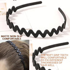 LAPOHI 8 PCS Fashion Effortless Plastic Headbands with Teeth Comb Black Skinny Headbands No Slip Hair Bands for Women Men Teen Girls (Black 8)