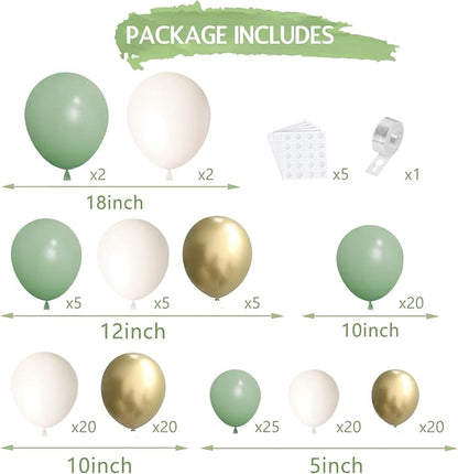 Sage Green Gold Balloon Arch Kit, Sand White, Metallic Gold | Latex Balloons - Image 2