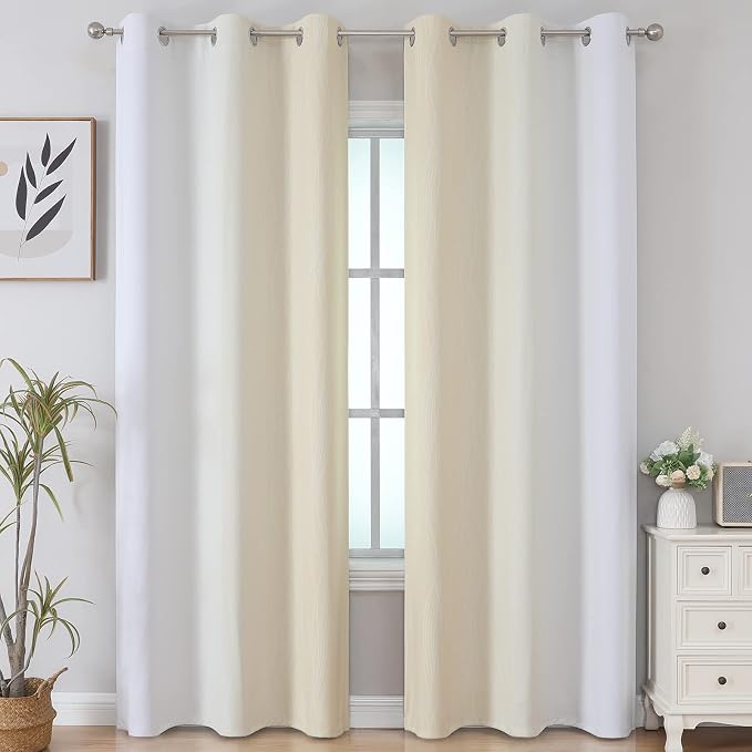 Beige and Greyish White Blackout Curtains - Image 2