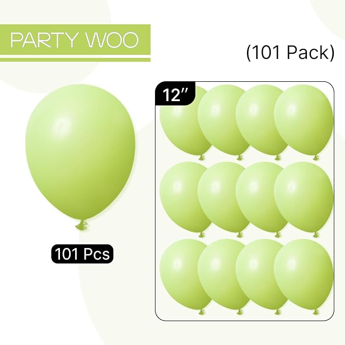 PartyWoo Lime Balloons 101pcs Green Light Green Color 12 Inch | Balloons - Image 7