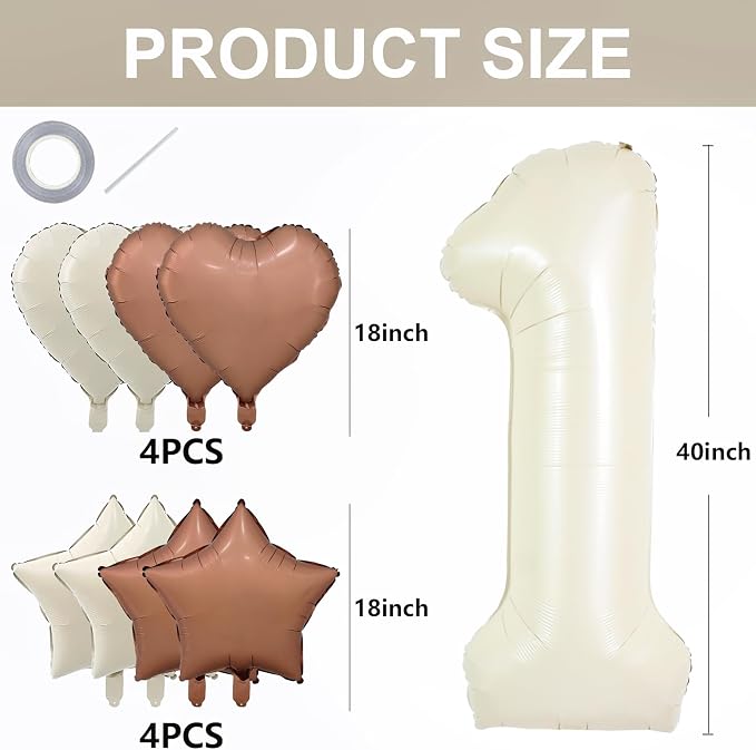 TONIFUL 1st Birthday Balloons 40 Inch Cream white Large Number 1 Foil Balloon - Image 2