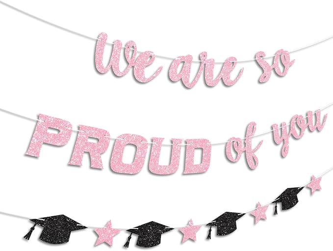 We Are So Proud of You Banner Prestrung Pink Graduation Banner Graduation - Image 2