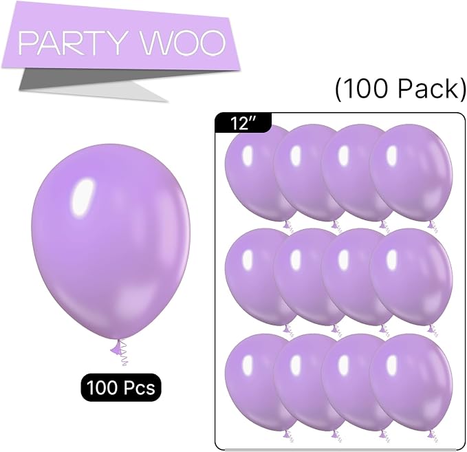 PartyWoo Lavender Balloons 100pcs Light Pastel Purple Lilac Purple Color | 12 - Image 5