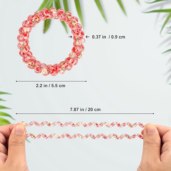 JessLab Spiral Hair Ties for Ladies, 10-Pack Elastic Cute Plastic Coil Bands, No-Damage Accessory for Women and Children with Thick or Thinning Hair, Silkscreen Floral Print