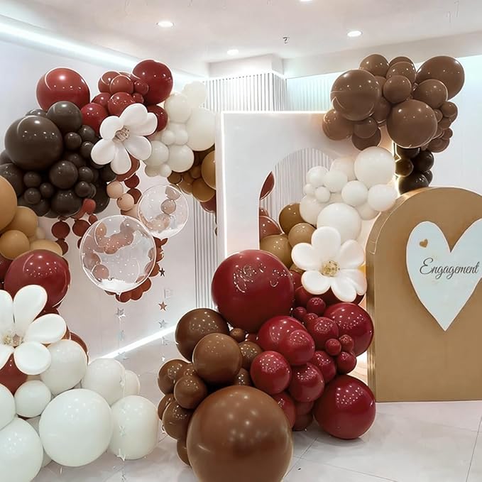 Burgundy Brown White Balloon Garland Arch Kit - Image 6