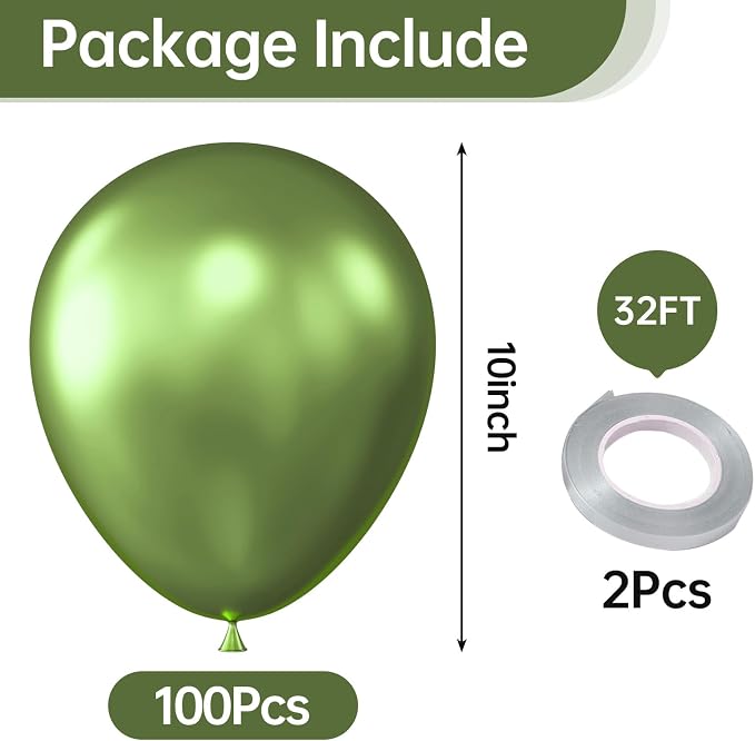 10 Inch Metallic Lime Green Balloons - Image 2