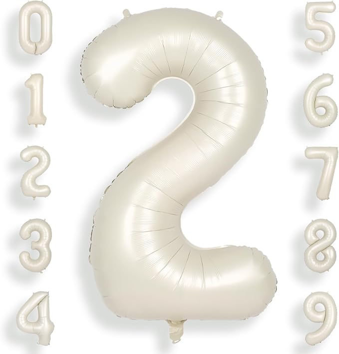 SUWEN 40 Inch Cream White Large 2 Number Balloons Big Foil Helium Number by SUWEN