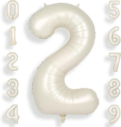 SUWEN 40 Inch Cream White Large 2 Number Balloons Big Foil Helium Number by SUWEN