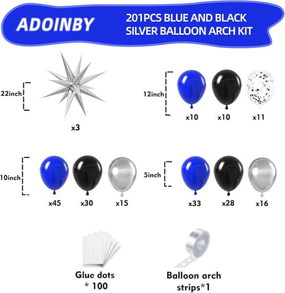 Blue and Black Balloon Arch Kit, Different Size Balloons - Image 2