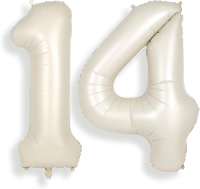 SUWEN 40 Inch Cream White Large 14 Number Balloons Big Foil Helium Number by SUWEN