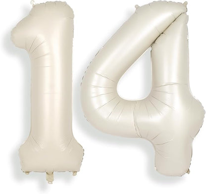 SUWEN 40 Inch Cream White Large 14 Number Balloons Big Foil Helium Number by SUWEN