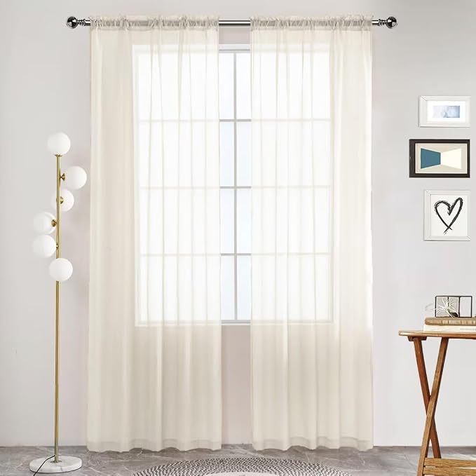 SpaceDresser Basic Rod Pocket Sheer Voile Window Curtain Tiers Ivory 2 Panels by SpaceDresser
