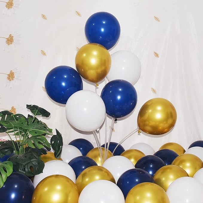 300 Pack Navy Blue Gold and White Balloons 5 Inch Metallic Latex Bulk Small by BAOKUANHU
