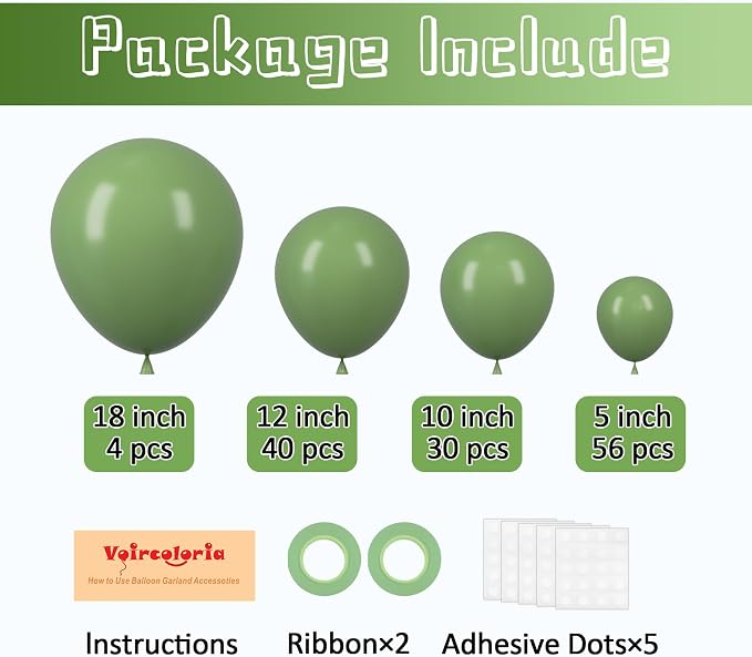 Voircoloria 130pcs Sage Green Balloons Garland Arch Kit, 18 12 10 5 Inch | - Image 2