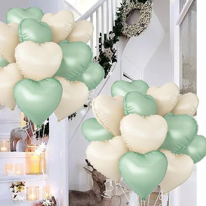 Baby White Heart Balloons，18 Inch Light Green Helium Foil Love Heart Shaped - Image 5