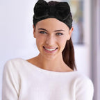 Water Absorbent Makeup Headbands and Wristbands Soft Wide Spa Hairbands for Women Non-slip Comfortable Face Cleaning and Bath Accessories Black Hair Wrap Kit